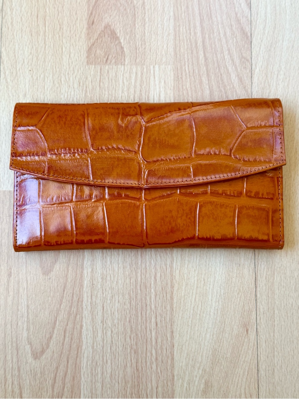 Michael Rome vintage leather croc embossed cognac wallet NEW